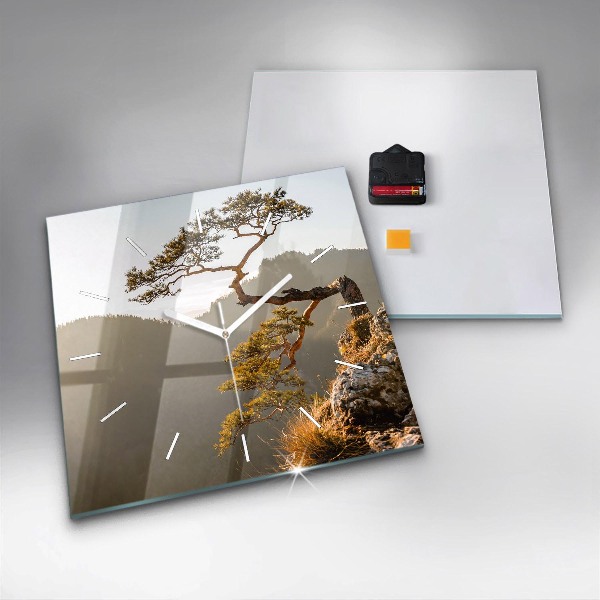 Ceas pătrat de perete din sticlă Un copac în munți