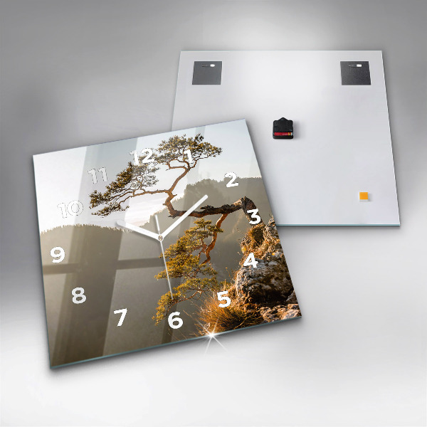 Ceas pătrat de perete din sticlă Un copac în munți