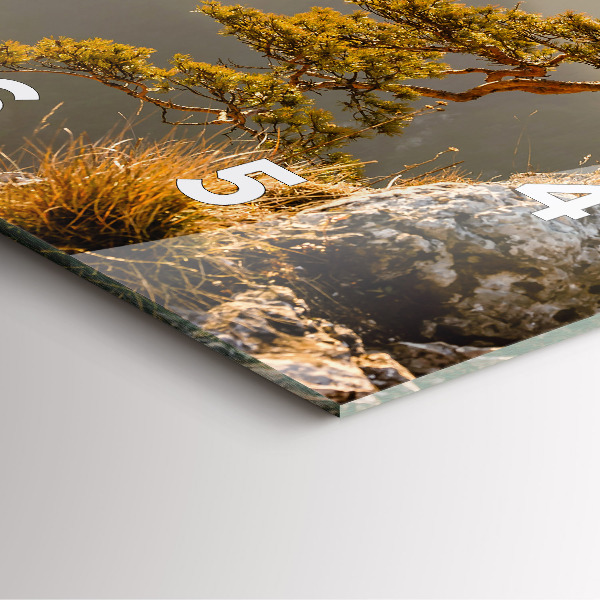 Ceas pătrat de perete din sticlă Un copac în munți