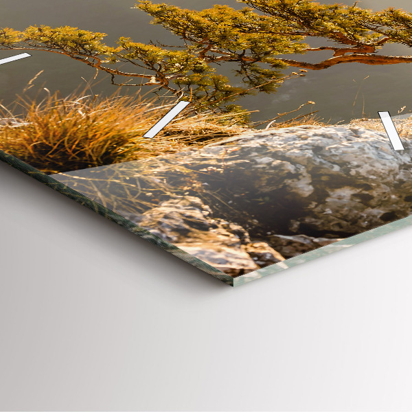 Ceas pătrat de perete din sticlă Un copac în munți