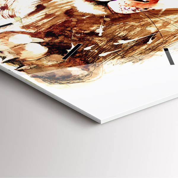 Ceas pătrat de perete din sticlă Ilustrație de leu maro