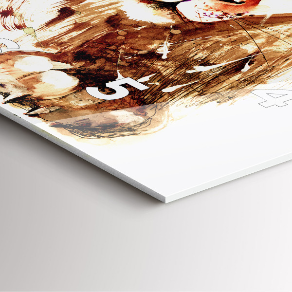 Ceas pătrat de perete din sticlă Ilustrație de leu maro