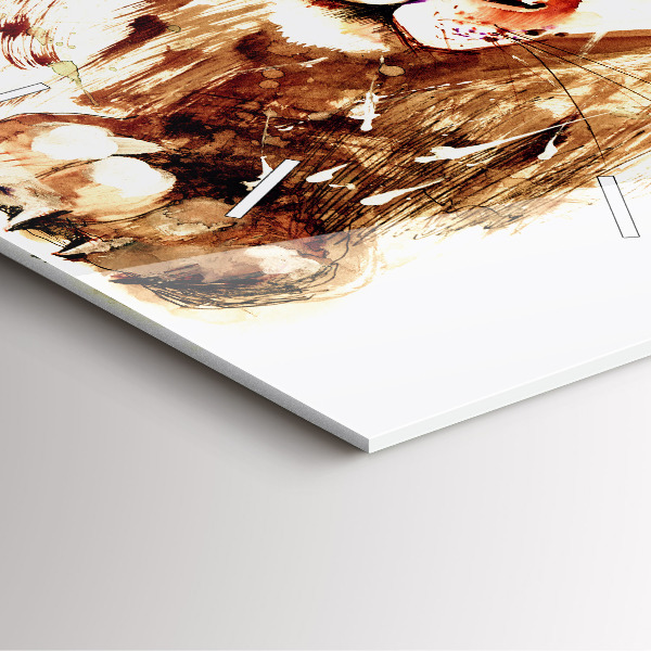 Ceas pătrat de perete din sticlă Ilustrație de leu maro