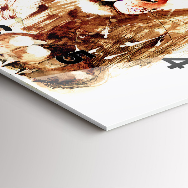 Ceas pătrat de perete din sticlă Ilustrație de leu maro