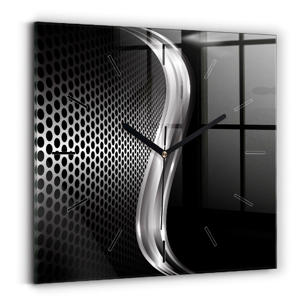 Ceas pătrat de perete din sticlă Abstracția metalului negru