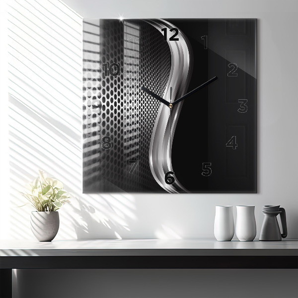 Ceas pătrat de perete din sticlă Abstracția metalului negru