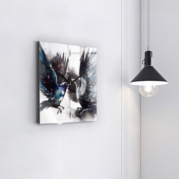 Ceas pătrat de perete din sticlă Păsări pictate