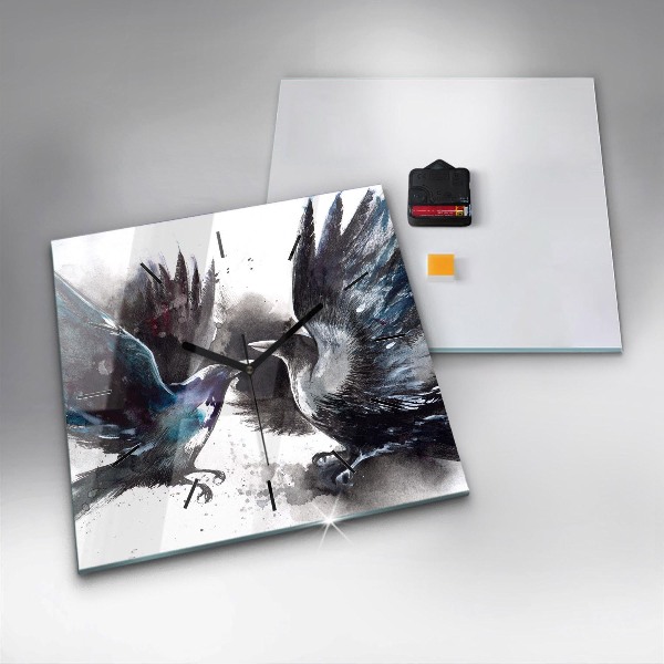 Ceas pătrat de perete din sticlă Păsări pictate