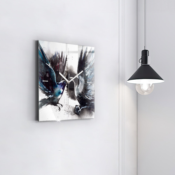 Ceas pătrat de perete din sticlă Păsări pictate