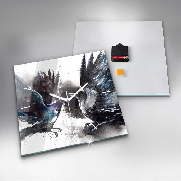 Ceas pătrat de perete din sticlă Păsări pictate