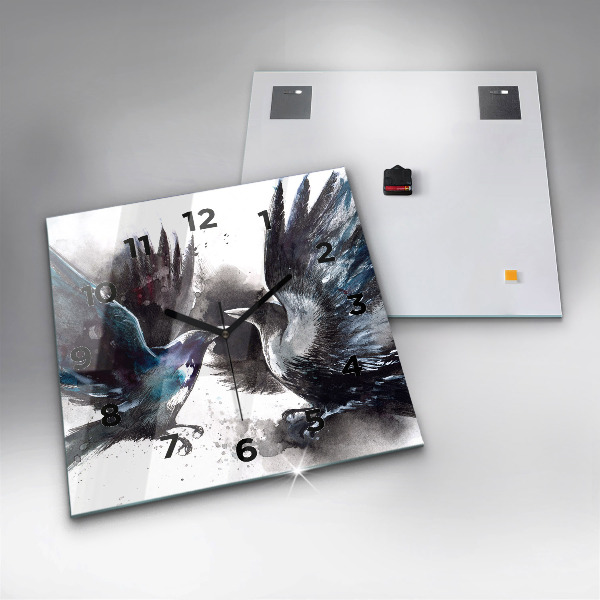 Ceas pătrat de perete din sticlă Păsări pictate