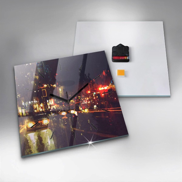 Ceas pătrat de perete din sticlă Oraș pictat