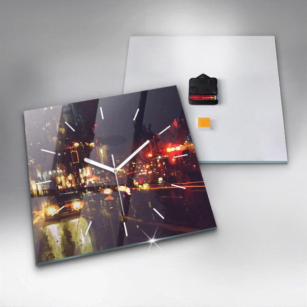 Ceas pătrat de perete din sticlă Oraș pictat