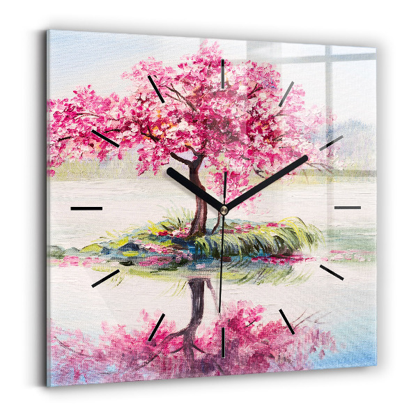Ceas pătrat de perete din sticlă Mozaic de copac