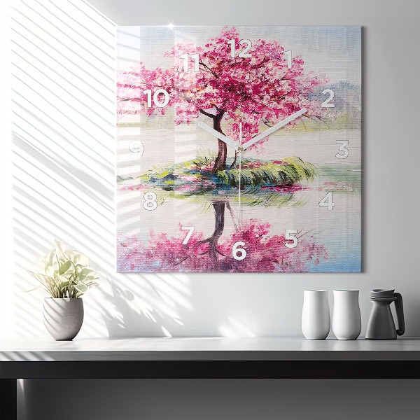 Ceas pătrat de perete din sticlă Mozaic de copac