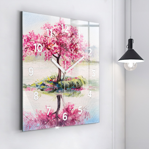 Ceas pătrat de perete din sticlă Mozaic de copac