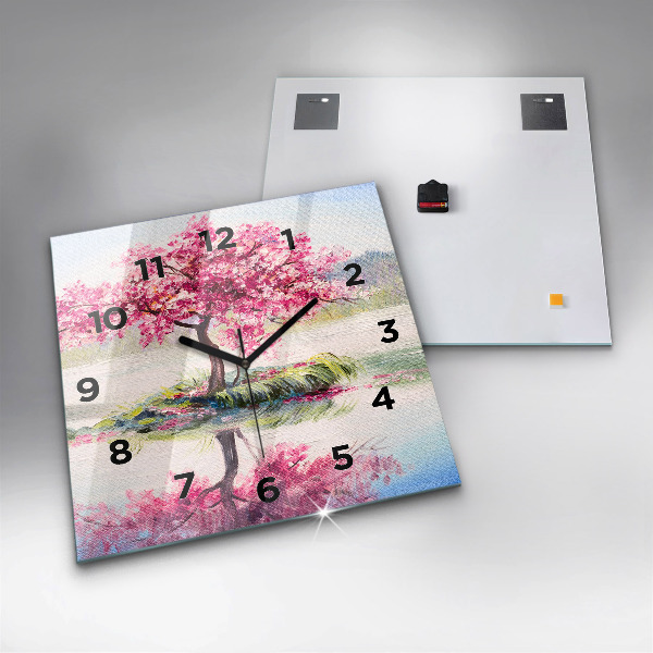 Ceas pătrat de perete din sticlă Mozaic de copac