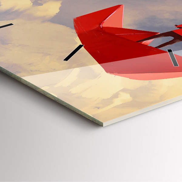 Ceas pătrat de perete din sticlă Nave de hârtie