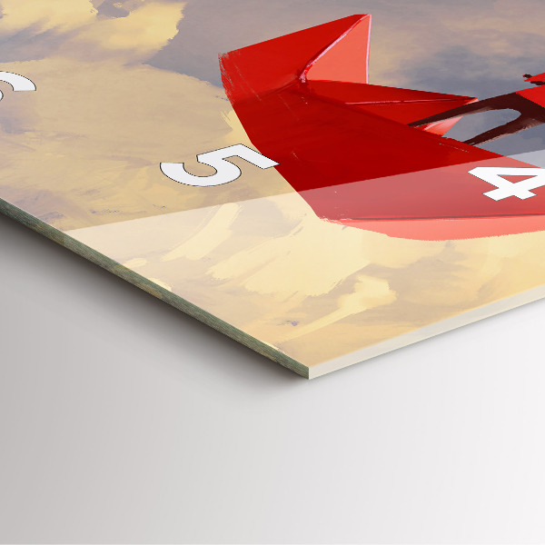 Ceas pătrat de perete din sticlă Nave de hârtie