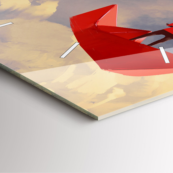 Ceas pătrat de perete din sticlă Nave de hârtie