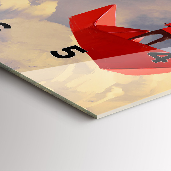 Ceas pătrat de perete din sticlă Nave de hârtie