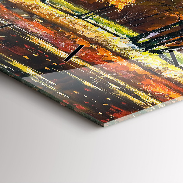 Ceas pătrat de perete din sticlă Peisaj de toamnă cu un râu