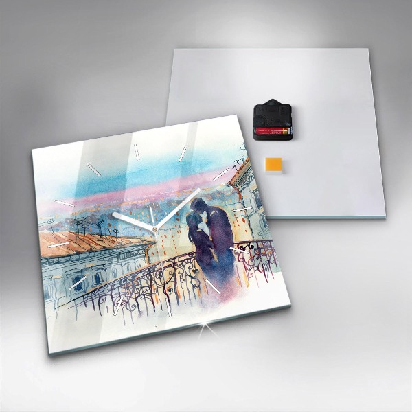 Ceas pătrat de perete din sticlă Oameni în acuarelă