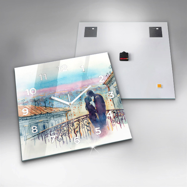 Ceas pătrat de perete din sticlă Oameni în acuarelă