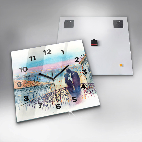 Ceas pătrat de perete din sticlă Oameni în acuarelă