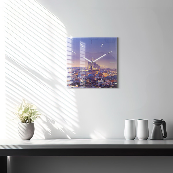 Ceas pătrat de perete din sticlă Vedere spre Barcelona