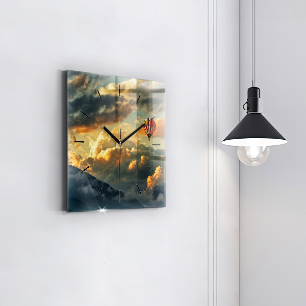 Ceas pătrat de perete din sticlă Zborul cu balonul în nori
