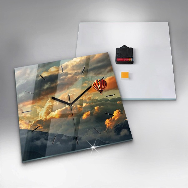 Ceas pătrat de perete din sticlă Zborul cu balonul în nori