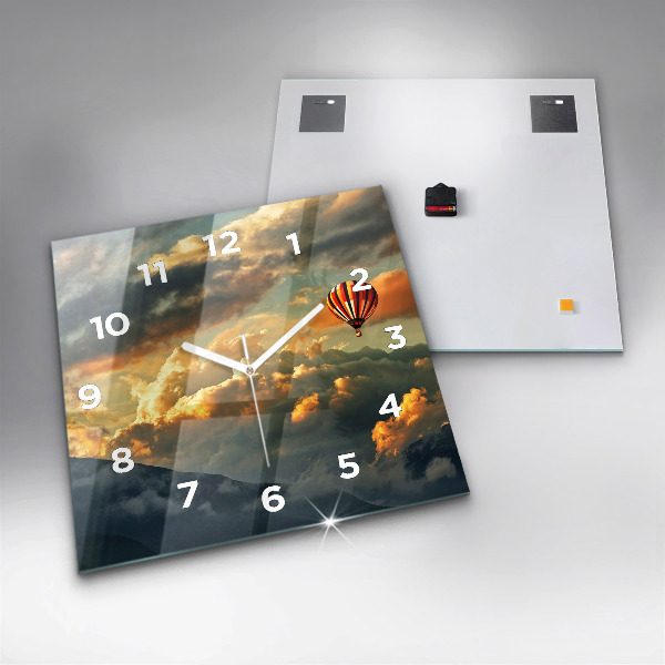 Ceas pătrat de perete din sticlă Zborul cu balonul în nori
