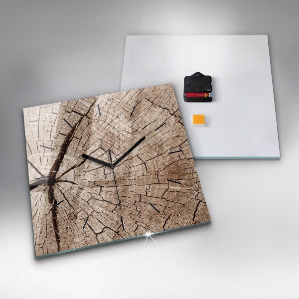 Ceas pătrat de perete din sticlă ciot de lemn vechi