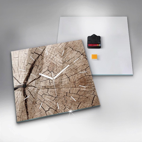 Ceas pătrat de perete din sticlă ciot de lemn vechi