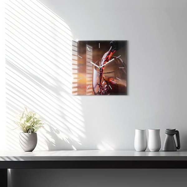 Ceas pătrat de perete din sticlă Un pahar de vin roșu