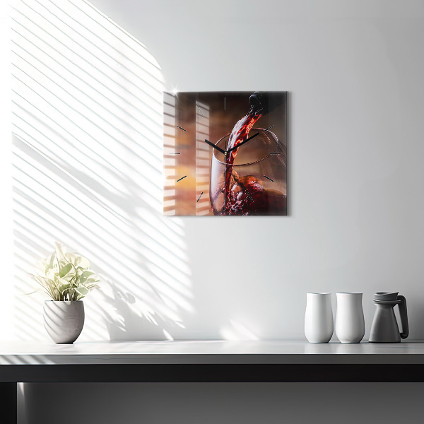 Ceas pătrat de perete din sticlă Un pahar de vin roșu