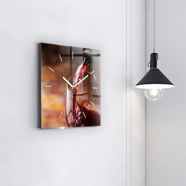 Ceas pătrat de perete din sticlă Un pahar de vin roșu