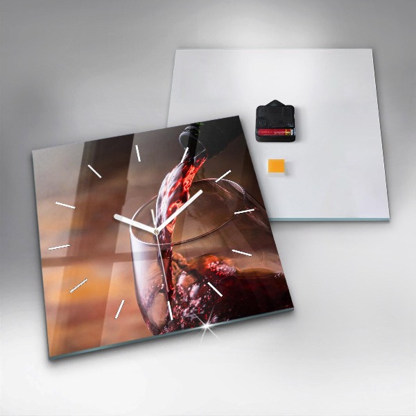 Ceas pătrat de perete din sticlă Un pahar de vin roșu