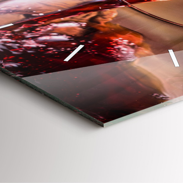 Ceas pătrat de perete din sticlă Un pahar de vin roșu