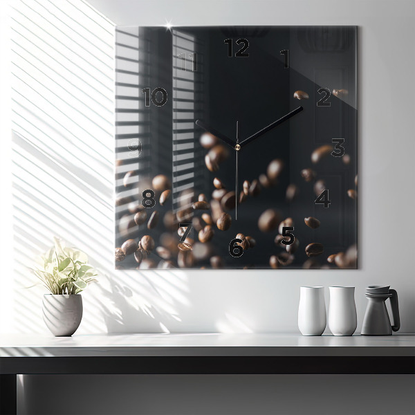 Ceas pătrat de perete din sticlă Boabe de cafea