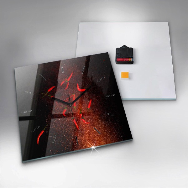 Ceas pătrat de perete din sticlă Ardei iute