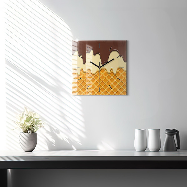 Ceas pătrat de perete din sticlă Vafe si inghetata