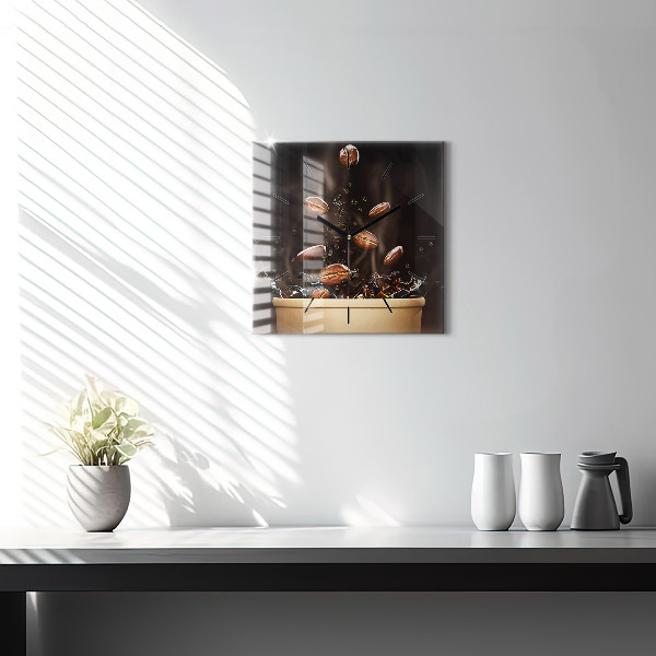 Ceas pătrat de perete din sticlă Cafea fierbinte