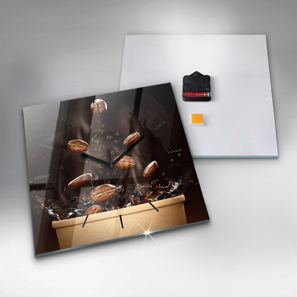 Ceas pătrat de perete din sticlă Cafea fierbinte