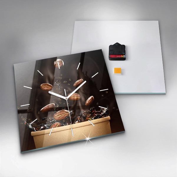 Ceas pătrat de perete din sticlă Cafea fierbinte