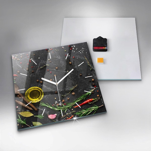 Ceas pătrat de perete din sticlă Condimente pe blat