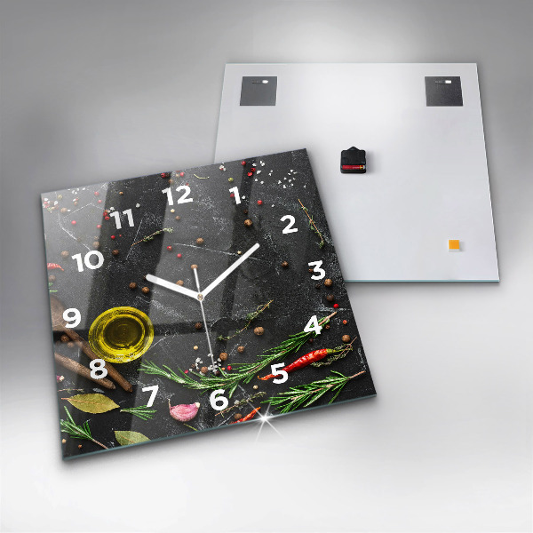 Ceas pătrat de perete din sticlă Condimente pe blat