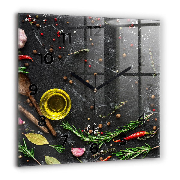Ceas pătrat de perete din sticlă Condimente pe blat