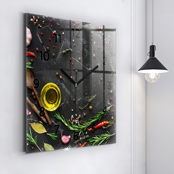 Ceas pătrat de perete din sticlă Condimente pe blat